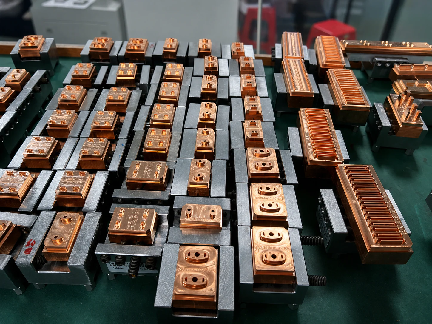 Copper EDM electrodes and holders from Huicheng's workshop