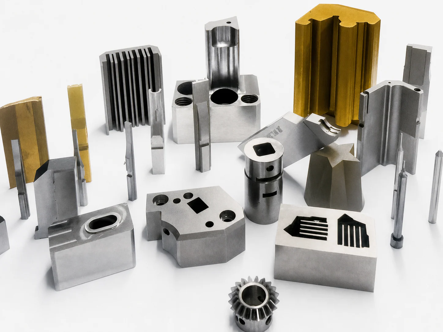 Group of precision mold components with different geometries and surface conditions