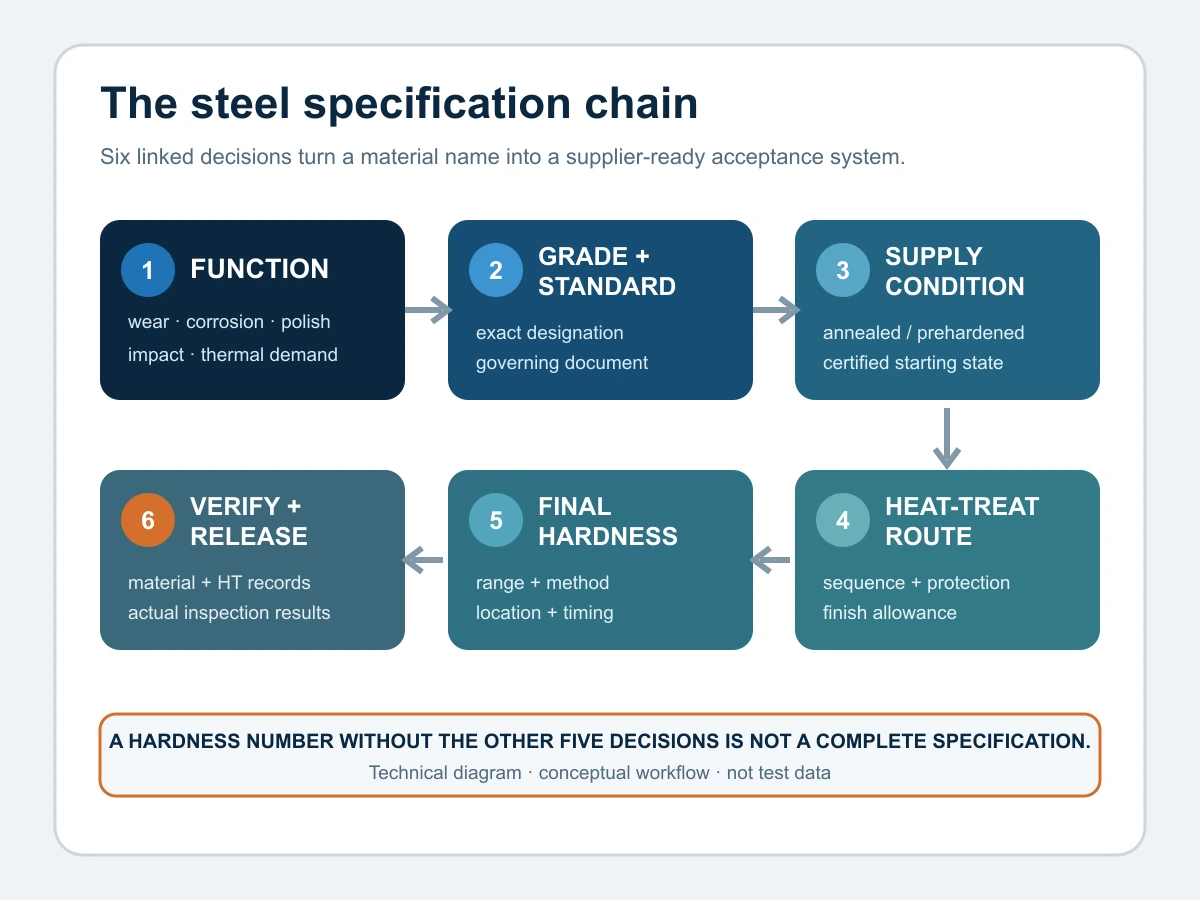 Technical diagram of the six-part mold insert steel specification chain